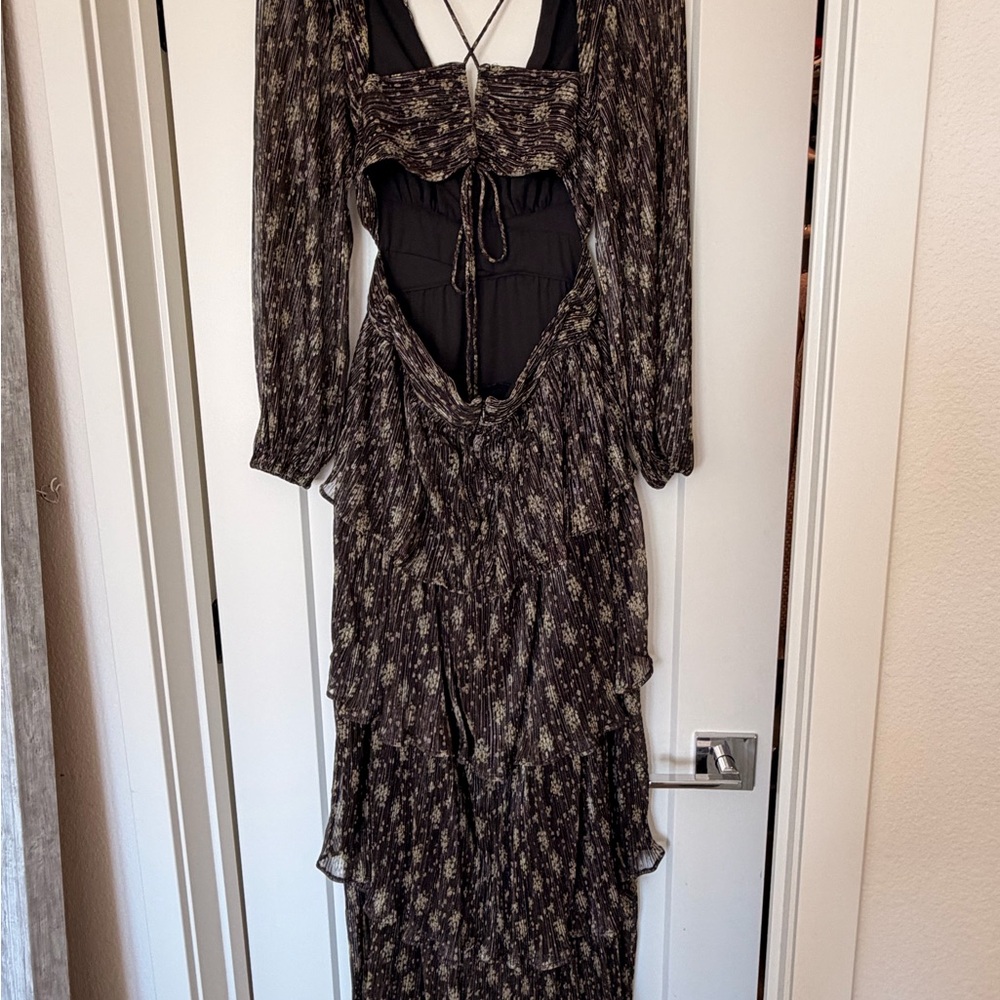 Astr Floral Tiered Maxi Dress in Black and Cream - Picture 2 of 3